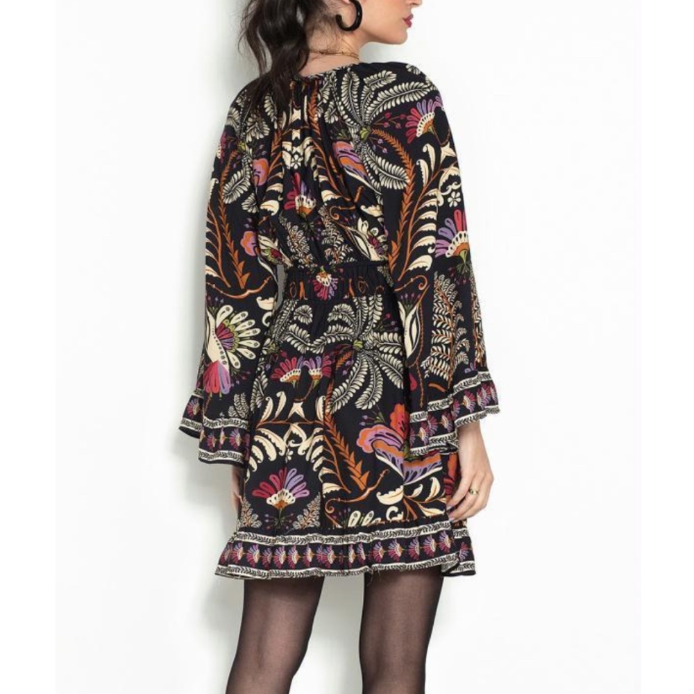 NWT | FARM Rio Black Classic Garden Viscose Short Dress | Sz M - Picture 4 of 8